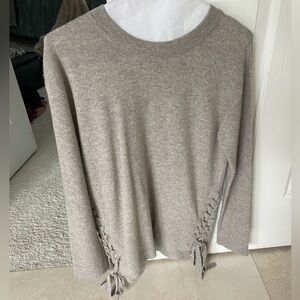 Aqua Taupe Scoop Neck Sweater with Side Lace-Up